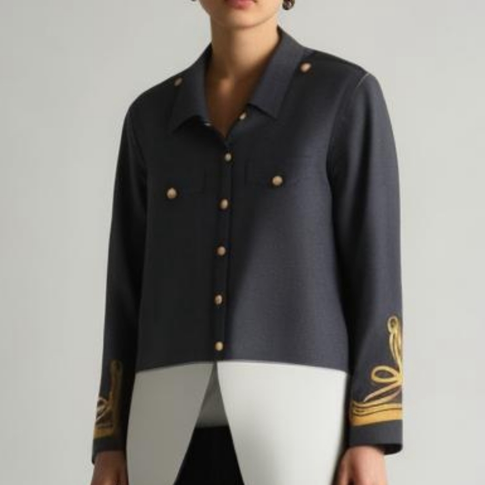 Karen Kane Jacket Blazer X-Large Blue Gold Button Embroidered Gold Rope Nautical